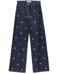 MSGM - Wide-Leg Denim Broek Met "Themwave" Motief - Lyst