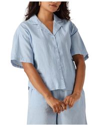 SELECTED - Overhemden ,Blauw ,Linnen Blauwe Revers Shirt Voor Zonnige Dagen - Lyst