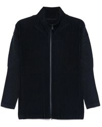 Issey Miyake - Gefalteter pullover blau hoher kragen - Lyst