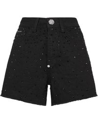 Philipp Plein - Denim Hot Pants Crystal Rain - Lyst