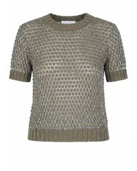 Roberto Collina - Truien & Vesten ,Grijs ,Katoen Maglia Traforata Con Filo Metallizzato - Lyst