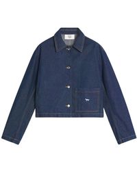 Maison Kitsuné - Jassen ,Blauw ,Katoen Korte Japanse Spijkerjas Met Vos Borduurwerk - Lyst