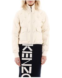 KENZO Puffer Jacket With Logo Embroideries - Naturel
