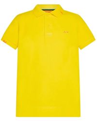 Sun 68 - Tops ,Geel ,Katoen Speciaal Geverfd Katoenen Poloshirt - Lyst