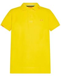 Sun 68 - Tops ,Geel ,Katoen Speciaal Geverfd Katoenen Poloshirt - Lyst