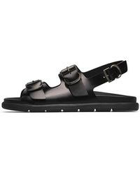 Loriblu - Schoenen ,Zwart ,Leer Platte Sandalen Van Geborsteld Kalfsleer Met Gouden Logo-Gesp - Lyst