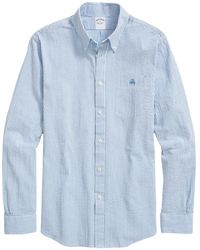 Brooks Brothers - Blaues gestreiftes regular fit baumwoll-seersucker-hemd mit button-down-kragen - Lyst