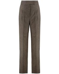 Max Mara - Broeken ,Bruin ,Wol Wollen Flanellen Broek Met Wijde Pijpen - Lyst