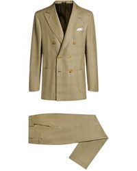 Kiton - Kostuums ,Groen ,Wol Wollen, Zijden En Linnen Mix Double-Breasted Pak - Lyst