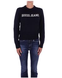 Guess - Blauwe Logo Front Sweater - Lyst