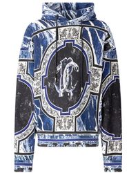 Roberto Cavalli - Hoodies & Sweatvesten ,Blauw ,Katoen Hoodie Met Marmerprint En Versieringen - Lyst
