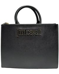 Just Cavalli - Schwarze rechteckige handtasche mit goldinschrift - Lyst