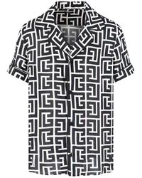 Balmain - Overhemden ,Zwart ,Pyjamashirt Met Monogramprint - Lyst