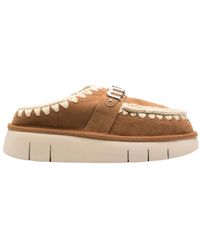 Mou - Schoenen ,Bruin ,Leer Kameel Shearling Slip-On Platte Schoenen - Lyst