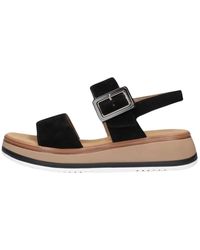 Gabor - Schoenen ,Zwart ,Suède Zwarte Suède Sandalen Met Enkelbandje - Lyst