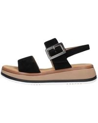 Gabor - Schoenen ,Zwart ,Suède Zwarte Suède Sandalen Met Enkelbandje - Lyst