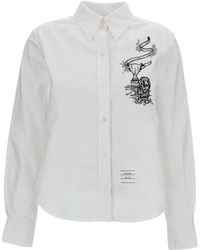 Thom Browne - Overhemden ,Wit ,Katoen Geborduurde Blouse Met Lange Mouwen - Lyst