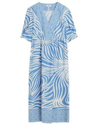 Cinque - Kleedjes ,Veelkleurig ,Katoen Elegante V-Hals Geplooide Jurk - Lyst