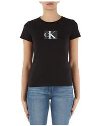 Calvin Klein - T-shirt in cotone con logo e paillettes - Lyst