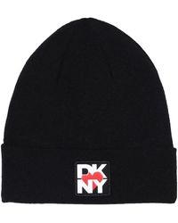 DKNY - Accessoires ,Zwart ,Zwarte Beanie Hoed Elegant Ontwerp - Lyst