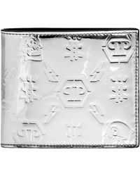 Philipp Plein - Accessoires ,Grijs ,Leer Mirror Leather French Wallet Monogram - Lyst