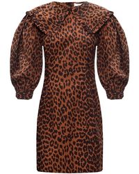 Ganni Puff Sleeve Dress - Bruin