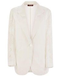 Max Mara - Weiße Oversized Leinenjacke Mit Sangallo-Stickerei - Lyst