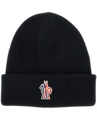 Moncler - Zwarte Beanie Met Logo-Patch Op De Voorkant - Lyst