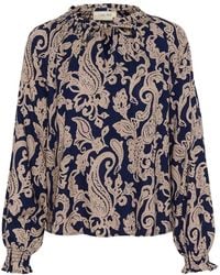 Cream - Blaue paisley feminine bluse mit puffärmeln - Lyst