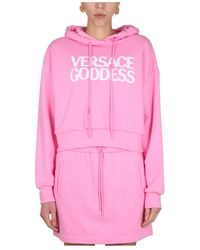 Versace - Kapuzenpullover Mit Kordelzug Und Logo Vorne - Lyst