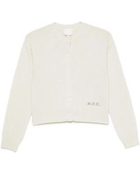 A.P.C. - Truien & Vesten ,Wit ,Nylon Cardigan Met Logoborduursel En Geribbelde Boorden - Lyst
