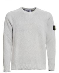 Stone Island - Truien & Vesten ,Grijs ,Katoen Geribbelde Gebreide Trui Met Ronde Hals - Lyst