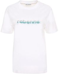 Rabanne - Tops ,Wit ,Katoen T-Shirt Van Katoen Met Veren En Ronde Hals - Lyst