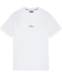Stone Island - Magliette in jersey di cotone bianco a maniche corte stamp two stampa posteriore - Lyst