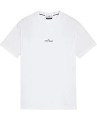 Stone Island - Weißes baumwoll-jersey t-shirt mit kurzen ärmeln stamp two rückendruck - Lyst