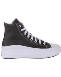 Converse - Zwart Wit Leren Platform Hi Top Sneakers - Lyst