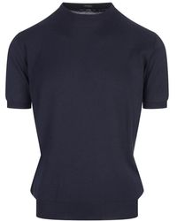 Kiton - Blauw Katoenen Gebreid T-Shirt - Lyst