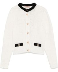 Twinset - Truien & Vesten ,Wit ,Gebreid Vest Met Gouden Knopen - Lyst