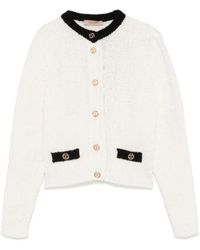Twinset - Truien & Vesten ,Wit ,Gebreid Vest Met Gouden Knopen - Lyst