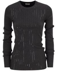 Brunello Cucinelli - Top Met Lange Mouwen En Ribbels Met Pailletten - Lyst