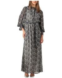 Notre-v - Kleedjes ,Veelkleurig ,Polyester Zwarte Maxi-Jurk Met Elegante Charme - Lyst