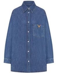 Valentino - Overhemden ,Blauw ,Denim Denim Shirts - Lyst