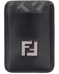 Fendi - Accessoires ,Zwart ,Katoen Geruite Motief Leren Kaarthouder - Lyst