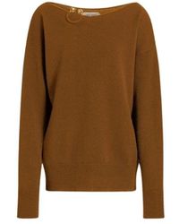 Alberta Ferretti - Pullover Aus Wolle, Seide Und Kaschmir Mit Blumenbrosche - Lyst