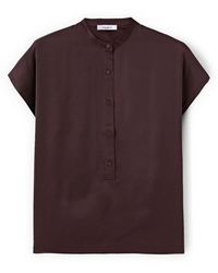 mötivi - Overhemden ,Bruin ,Satijn Satijnen T-Shirt Met Henley-Halslijn - Lyst