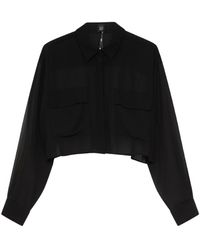 Marella - Schwarze georgette crêpe cropped bluse - Lyst