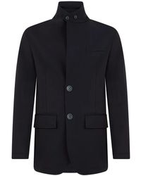 Herno - Jassen ,Blauw ,Wol Jas Met Hoge Kraag - Lyst