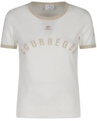 Courreges - Kontrast bedrucktes t-shirt - Lyst