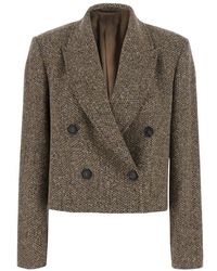 Brunello Cucinelli - Jassen ,Bruin ,Wol Cropped Double-Breasted Jacket - Lyst