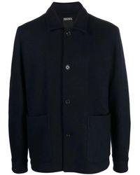 ZEGNA - Marineblauer Woll-Kaschmir Mantel - Lyst